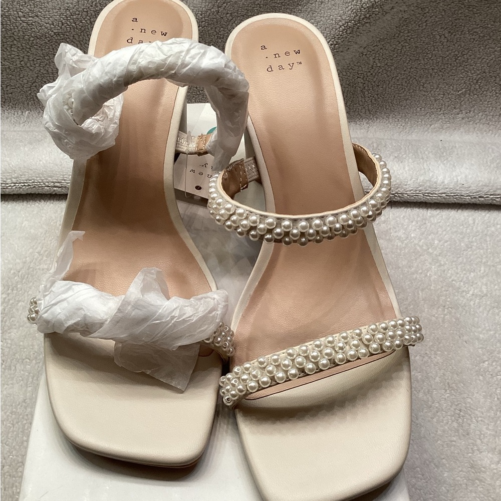 A New Day Women's Cream Pearl-Embellished Sandals